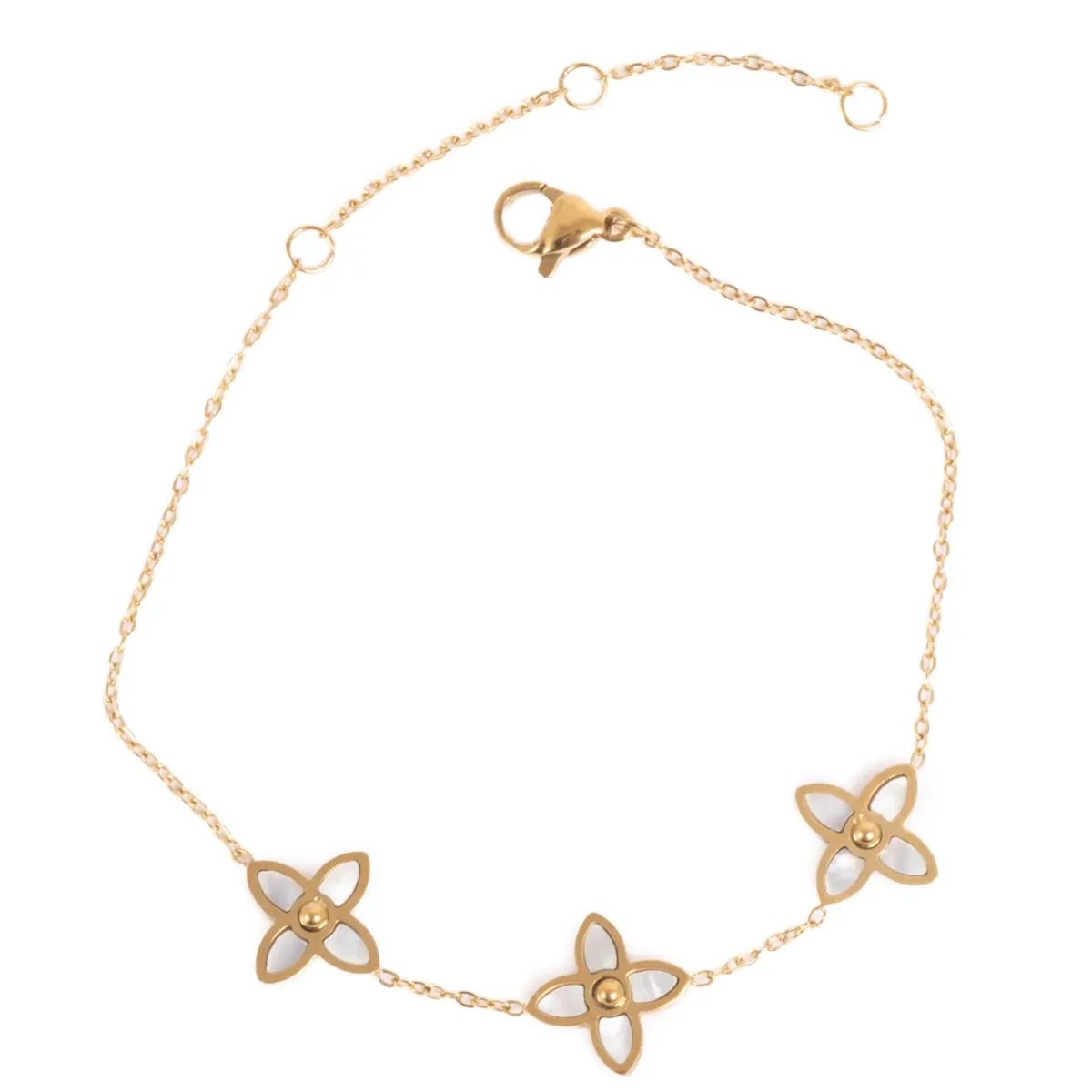 Outlet Armbånd med blomst, MOP, Gull Armbånd