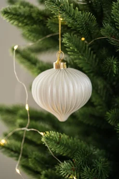 Discount Julekule dråpe rille hvit Julekuler