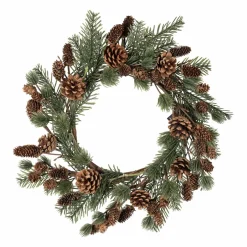 Sale Krans med gran og kongler 48cm Kunstige Blomster|Juletrær Og Julegrønt