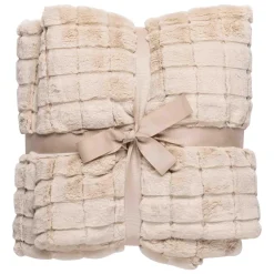 Outlet Pledd Faux fur ruter 130x170cm Pledd