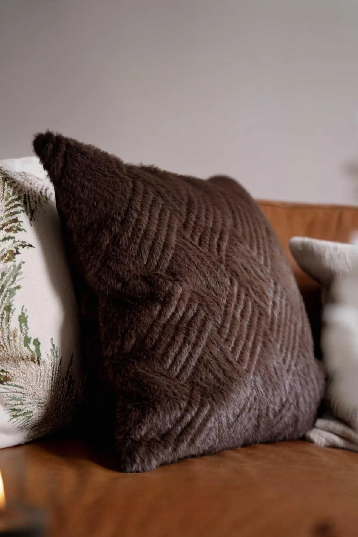 Online Putetrekk Faux fur grafisk 48x48cm brun Putetrekk|Juletekstil