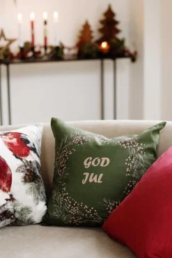 Sale Putetrekk God Jul krans 48x48 cm grønn Putetrekk|Juletekstil