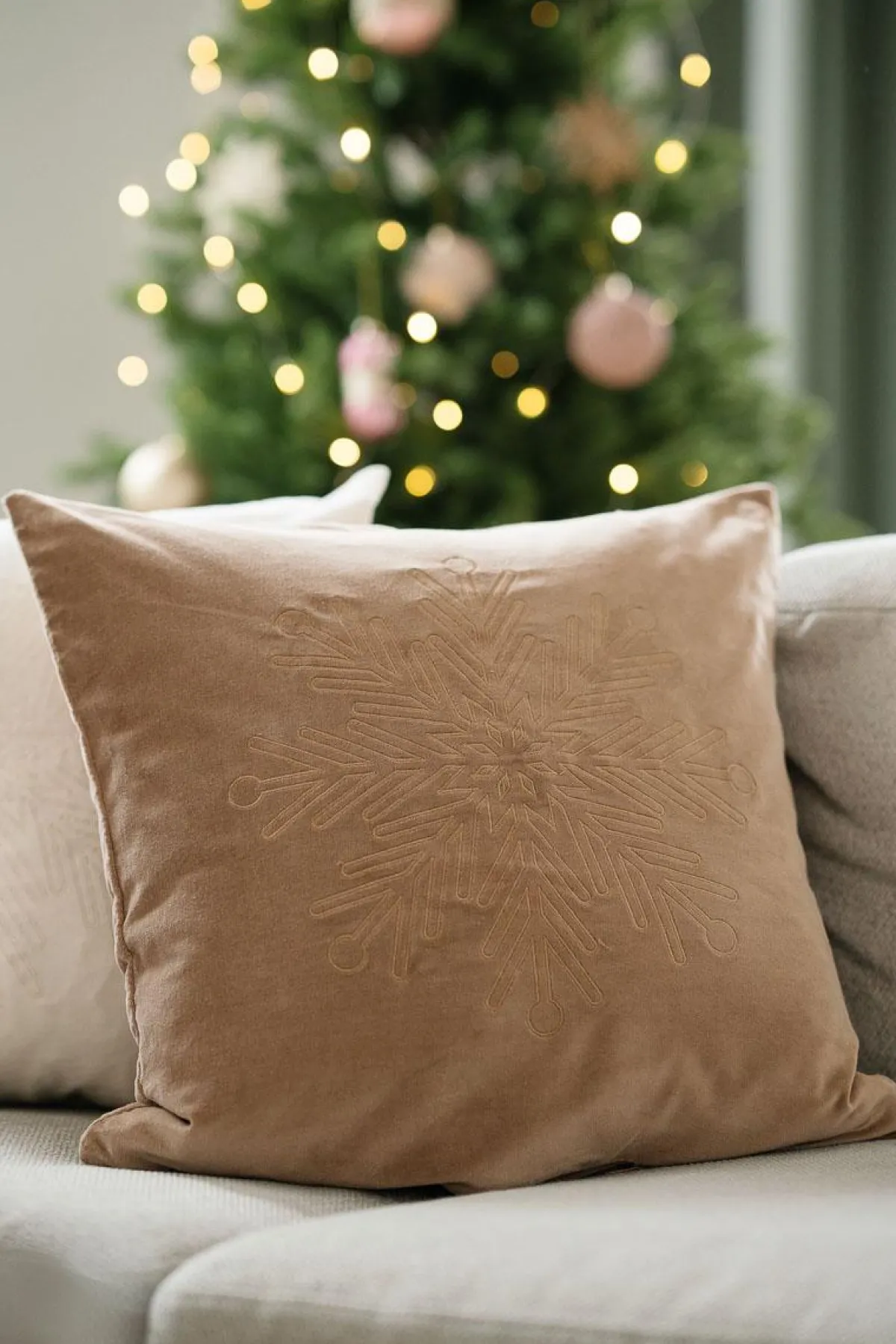 Online Putetrekk snøfnugg beige Putetrekk|Juletekstil