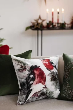 New Putetrekk velur Dompap skog 48x48cm Putetrekk|Juletekstil