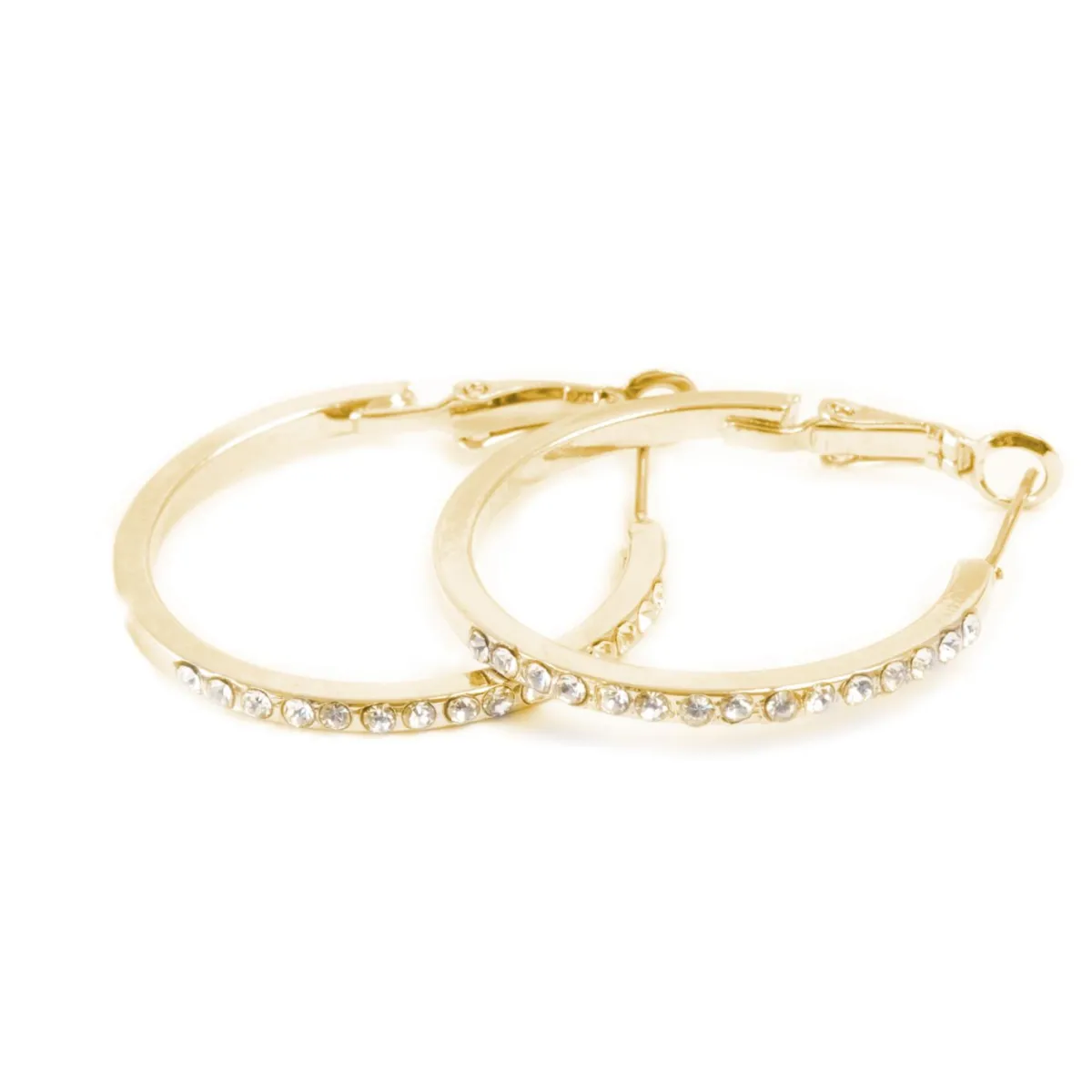 Clearance Øreringer, 30mm, Cubic Zirconia, Gull Ørepynt