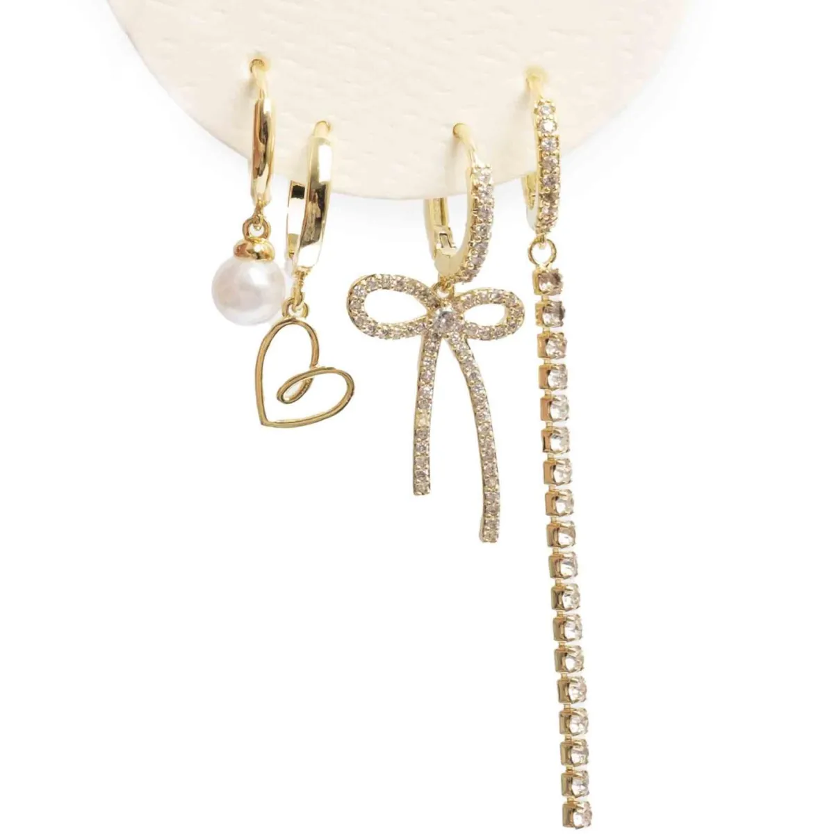 Hot Sett med 4 øredobber, stjerne, Gull Ørepynt