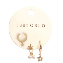 Online Sett med tre øredobbber, stjerne, Gull Ørepynt